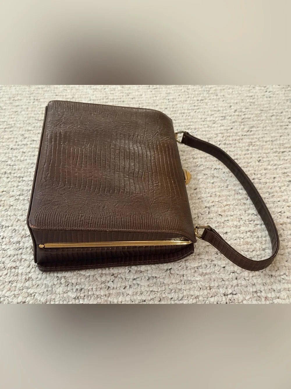 Classic vintage Mam’Selle Original New York  Brown Lizard-Textured Top-Handle